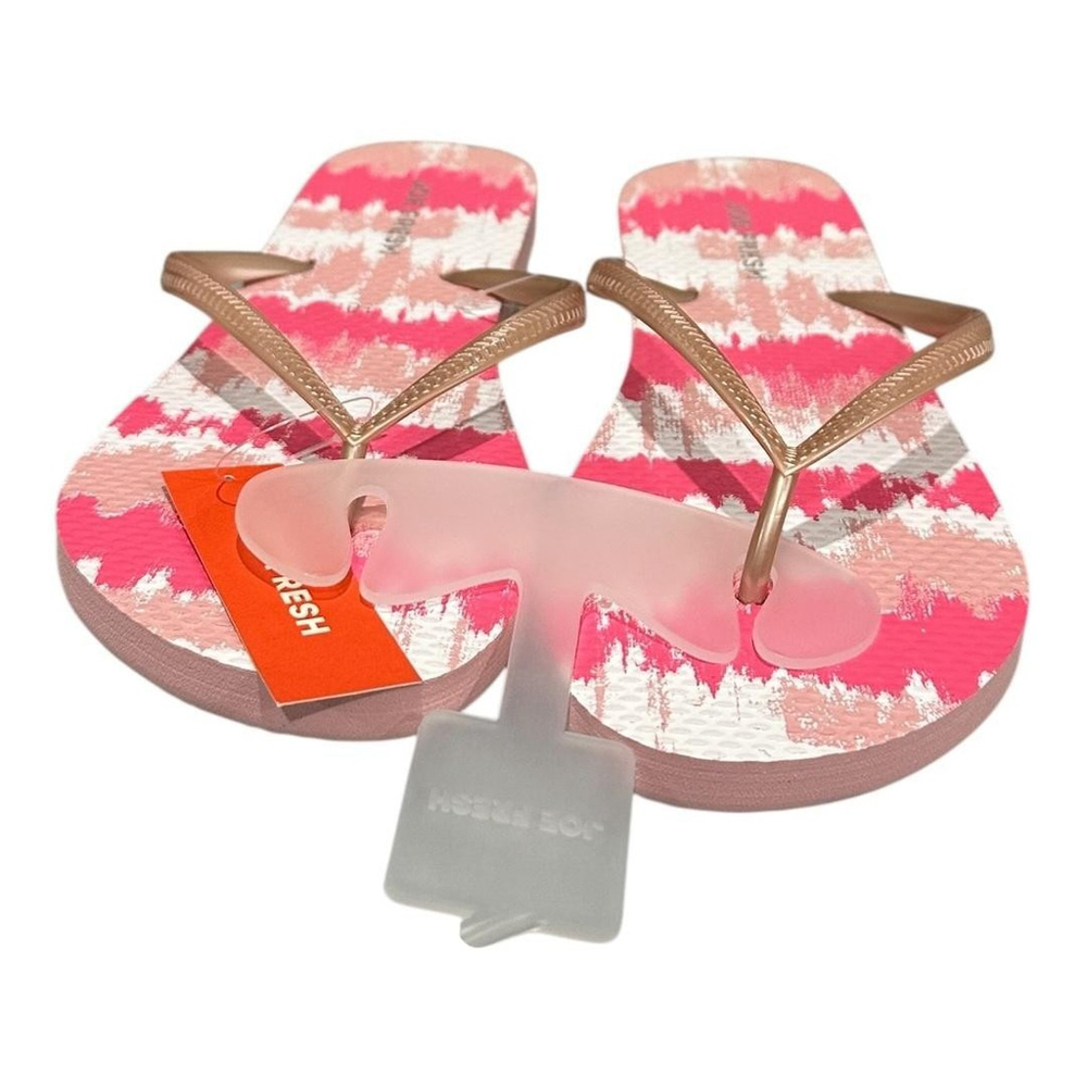 Joe Fresh Flip Flop Sandals Womens Size 10 Pink Stripe Gold Shoes Beach Casual - Picture 2 of 7